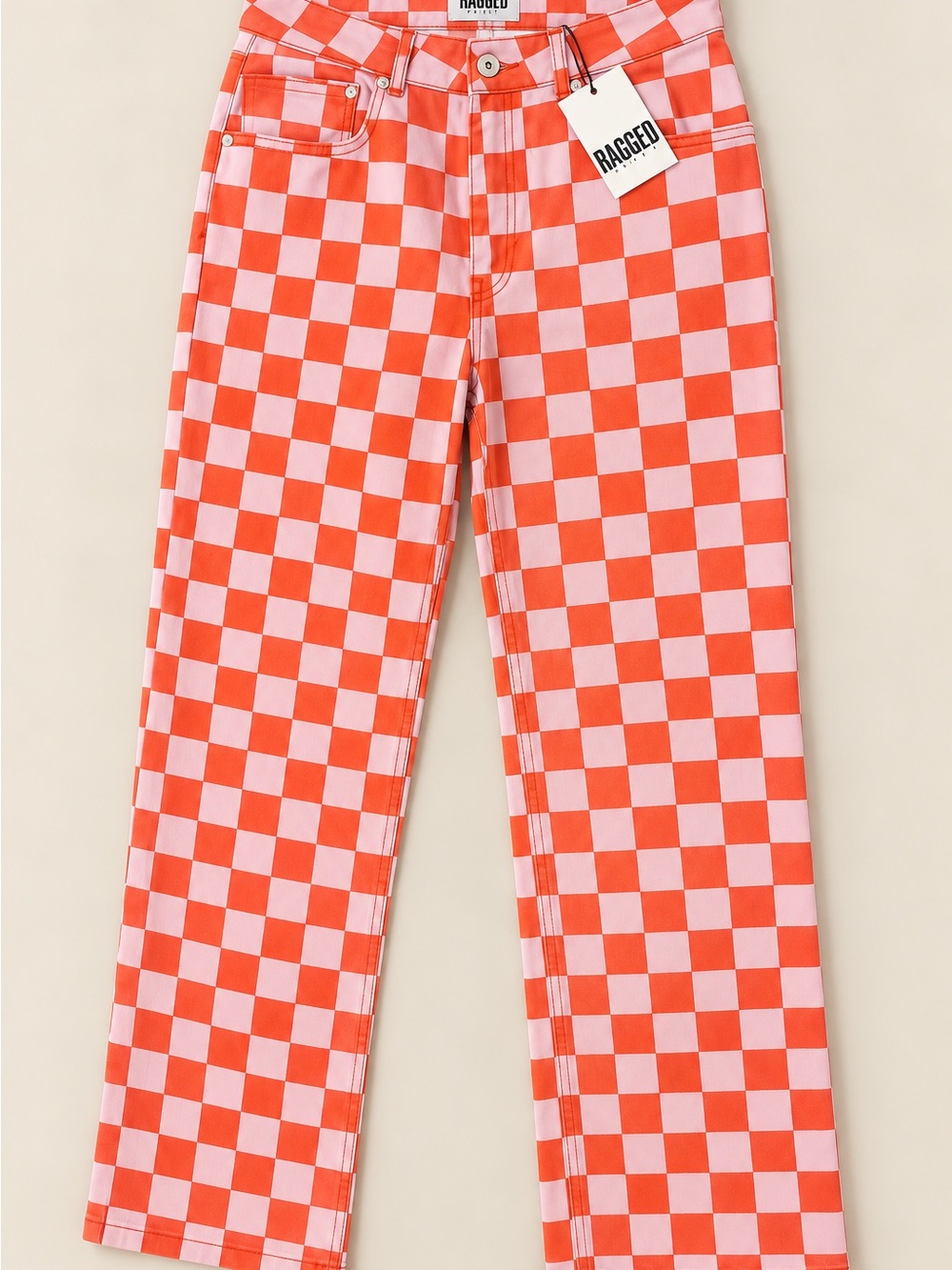 Ragged Orange & Pink Checkerboard Wide Leg Trousers